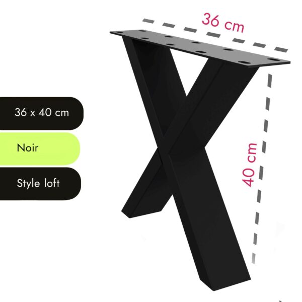 Tischbein X-Form mit Größenangaben